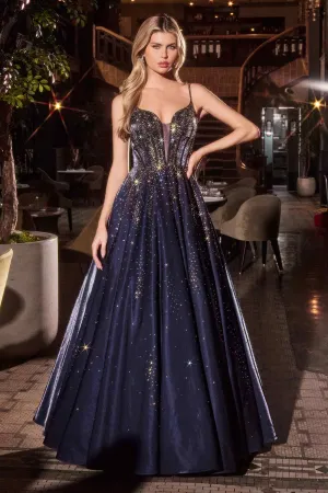 Ladivine CM379 Dress Navy Satin Ball Gown With Star Detailing
