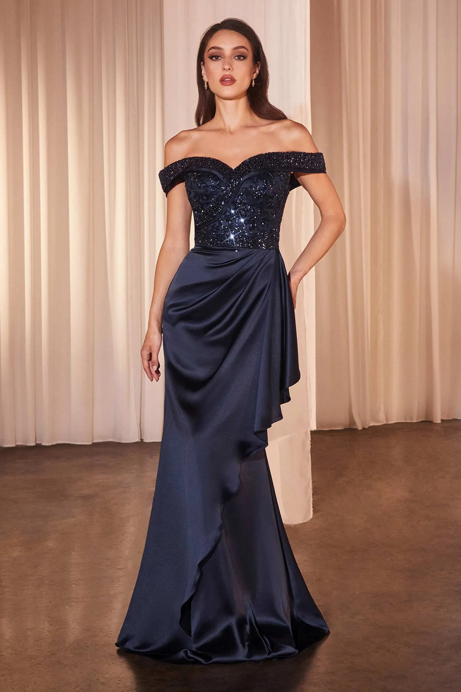 Ladivine CR877 Dress Off the Shoulder Sequin Bodice Formal Gown