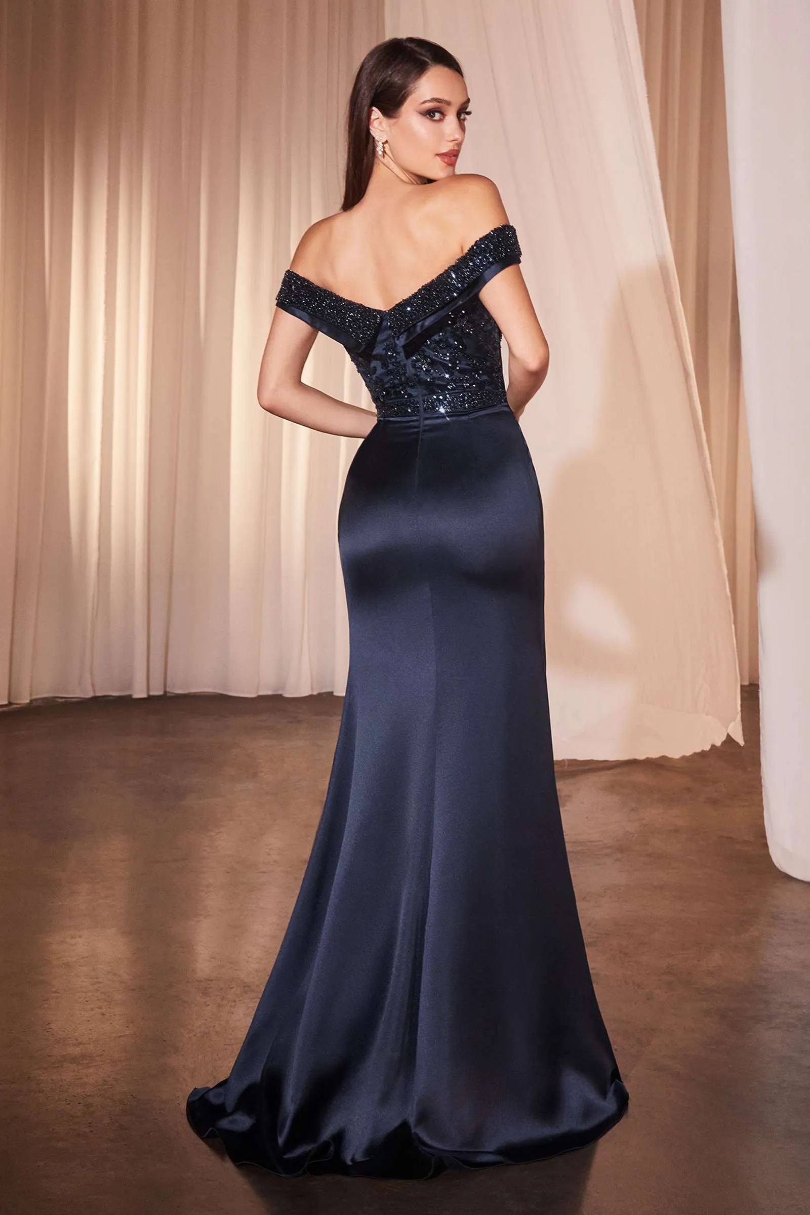 Ladivine CR877 Dress Off the Shoulder Sequin Bodice Formal Gown