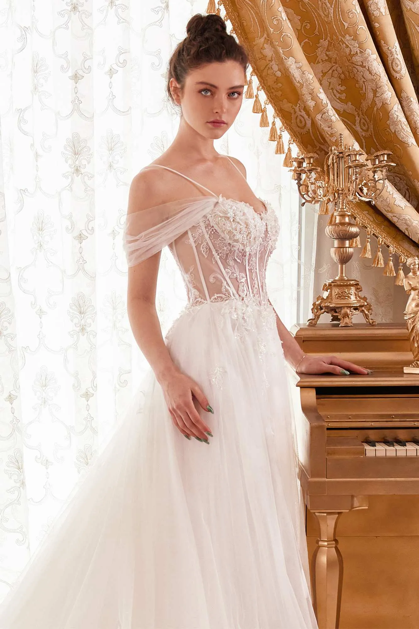 Ladivine WN307 Layered Tulle A-Line Bridal Gown With Corset Bodice