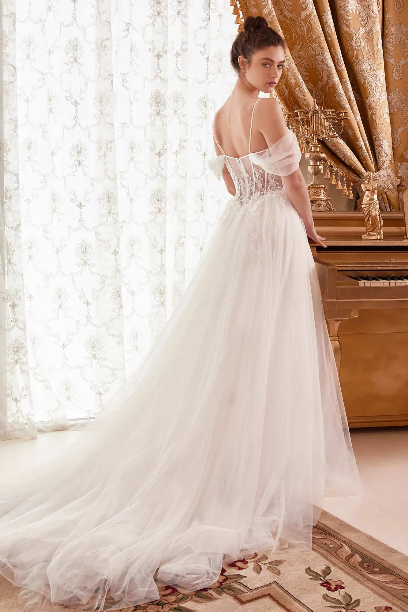 Ladivine WN307 Layered Tulle A-Line Bridal Gown With Corset Bodice