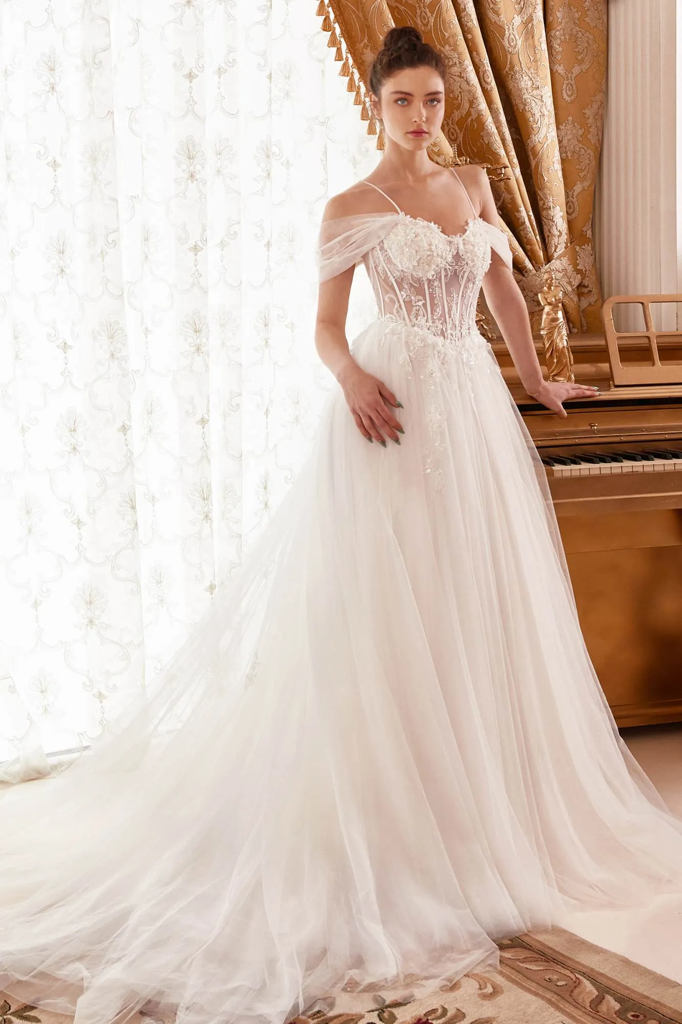 Ladivine WN307 Layered Tulle A-Line Bridal Gown With Corset Bodice