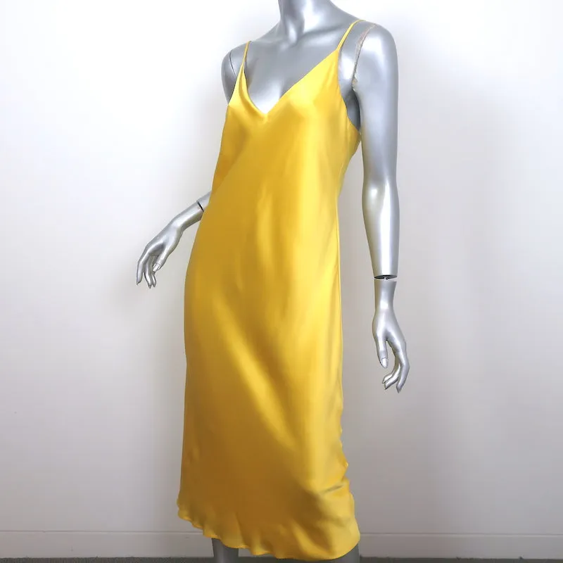 L'Agence Jodie Midi Slip Dress Yellow Silk Satin Size 10