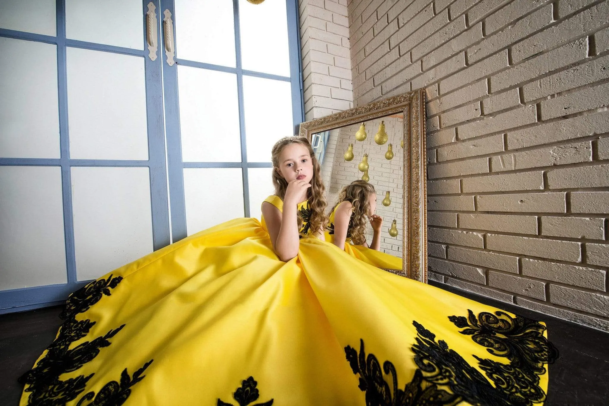 Laredo Yellow Dress with Black Lace