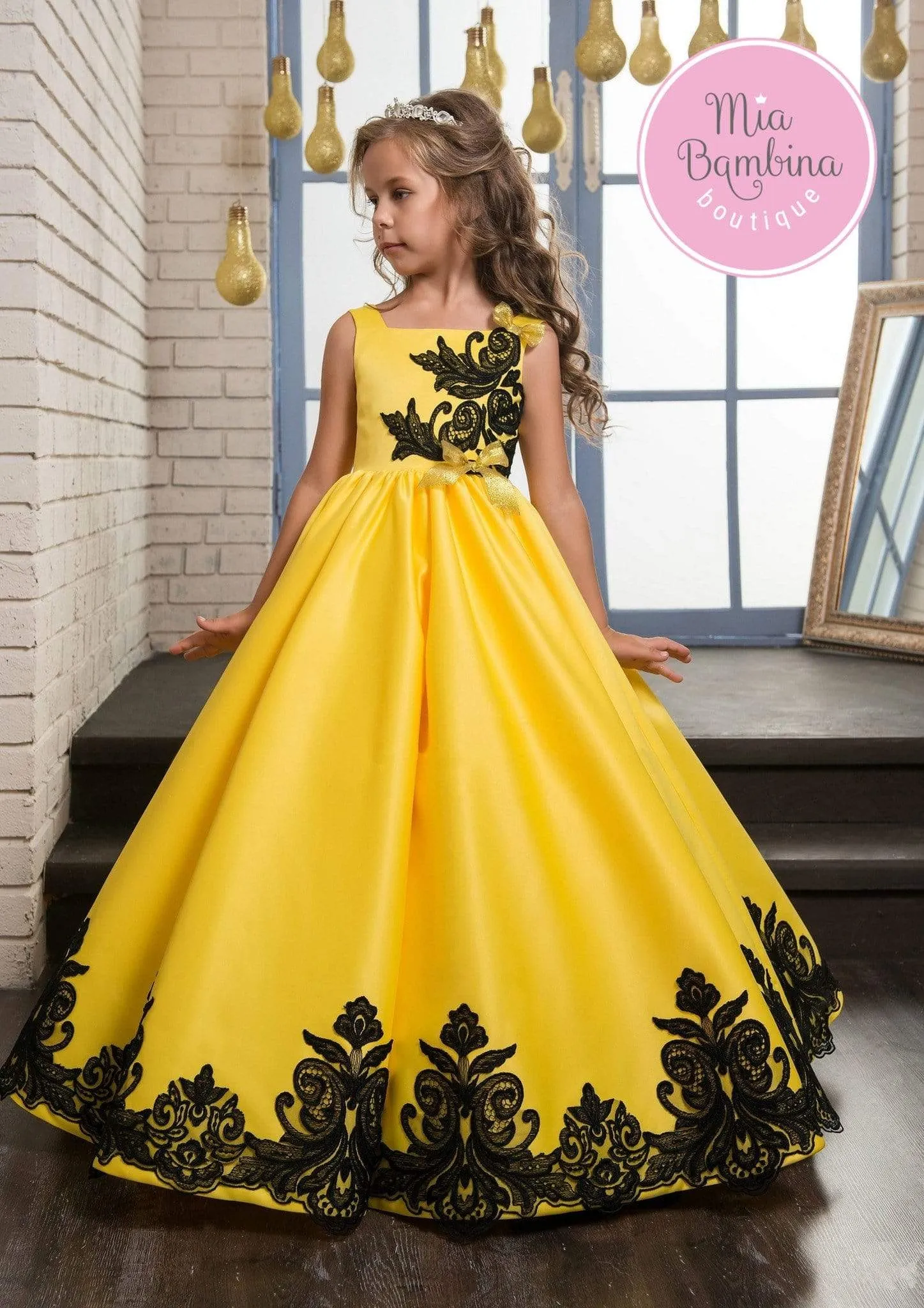 Laredo Yellow Dress with Black Lace