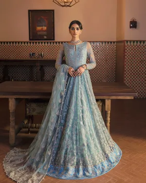 Latest Pakistani Blue Bridal Dress in Gown Style #BS843