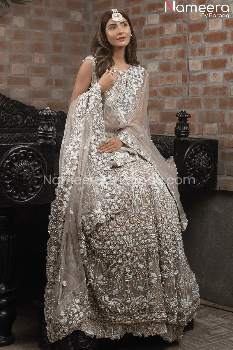 Latest Pakistani Bridal Gowns Online in Ivory #BS143