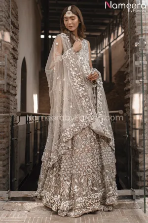 Latest Pakistani Bridal Gowns Online in Ivory #BS143