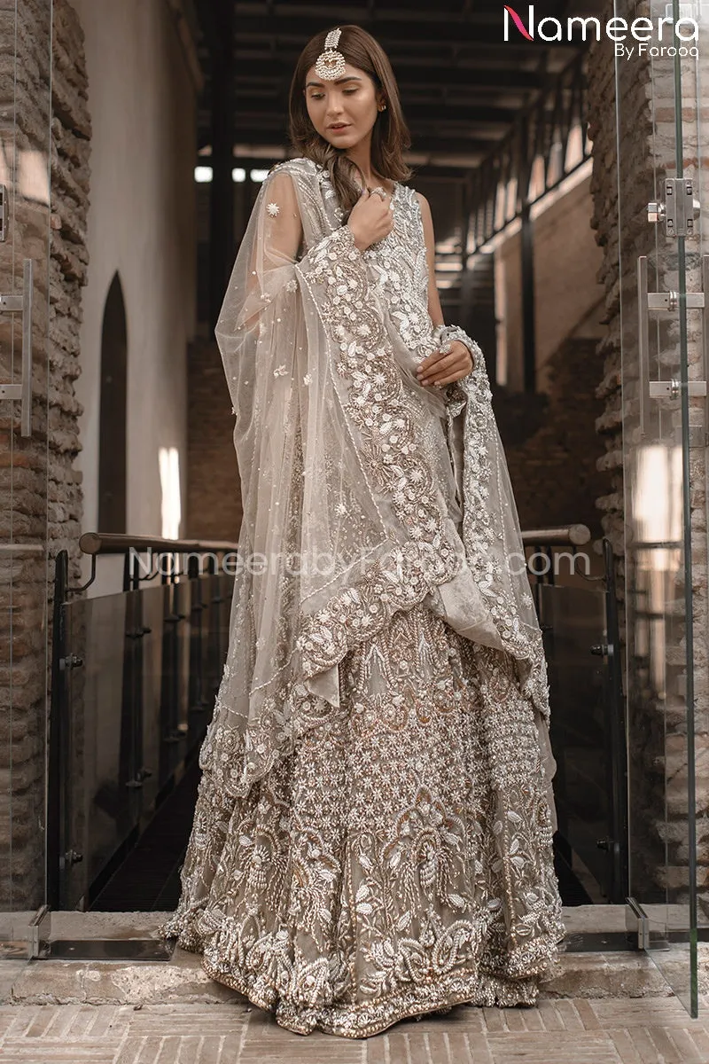 Latest Pakistani Bridal Gowns Online in Ivory #BS143
