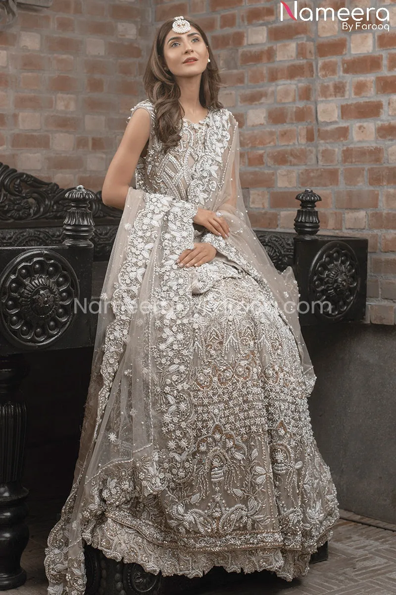 Latest Pakistani Bridal Gowns Online in Ivory #BS143
