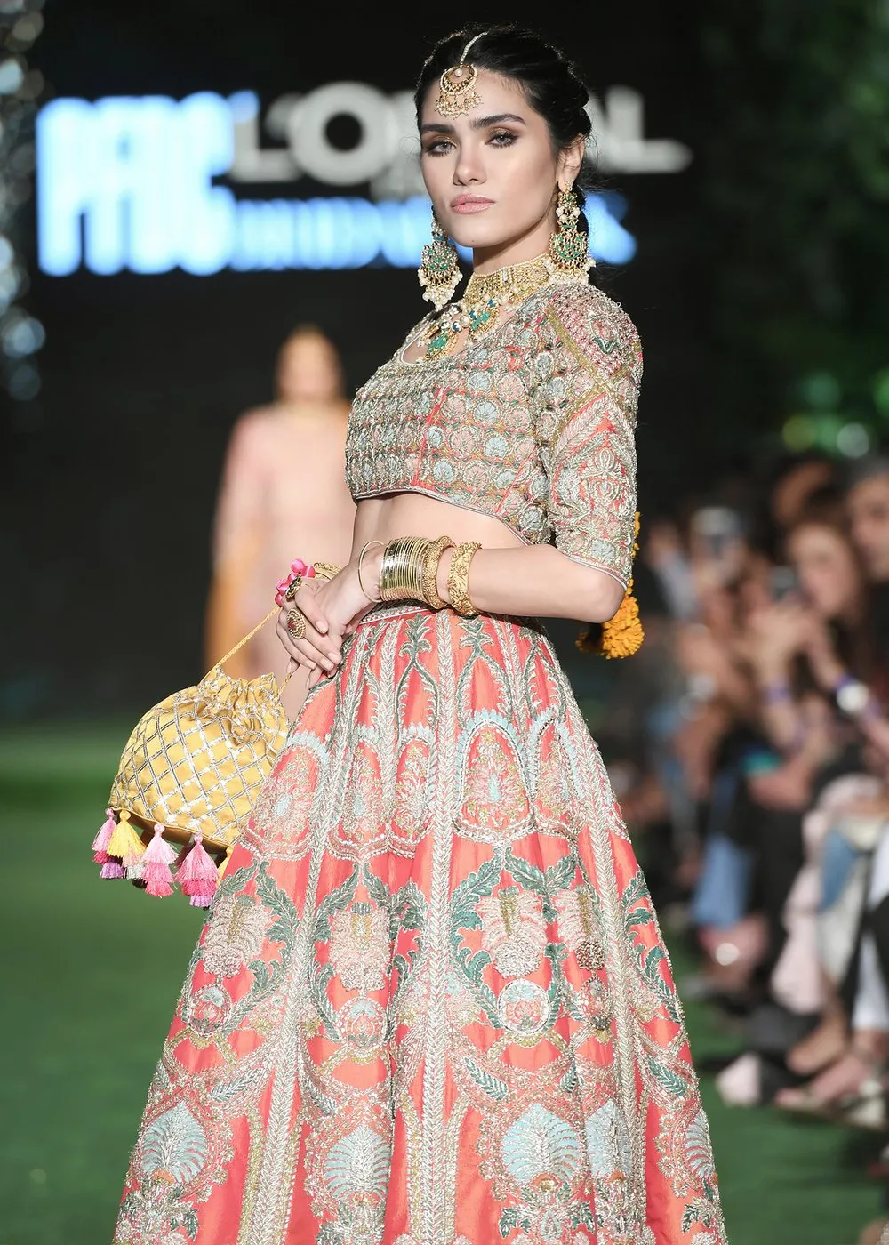 Latest silk embroidered lehnga in orange color for wedding wear # B3409