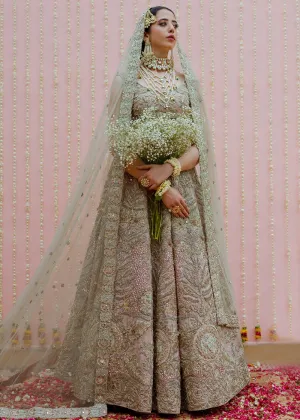 Latest silk embroidered skirt dress in rose gold color for wedding wear # B3413