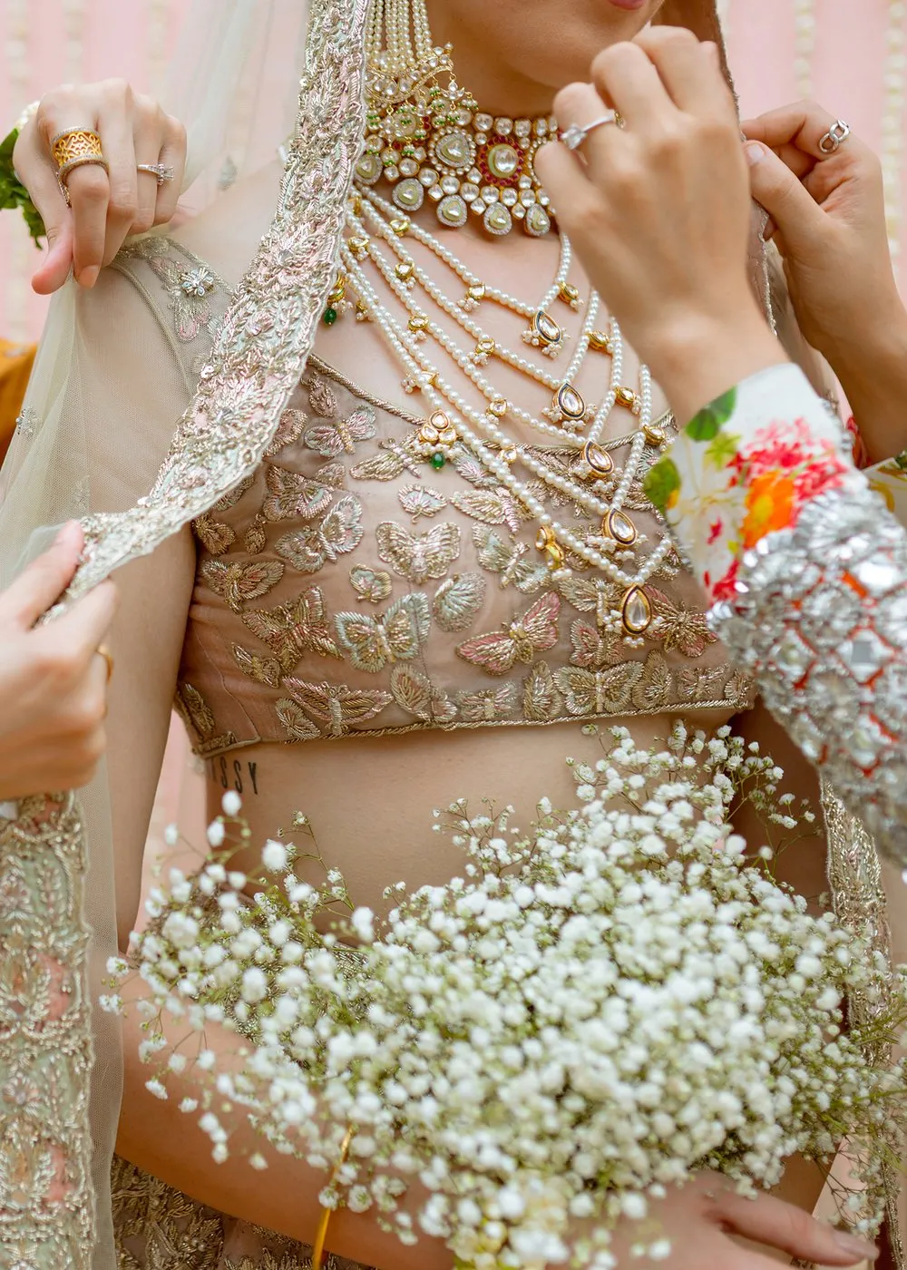 Latest silk embroidered skirt dress in rose gold color for wedding wear # B3413