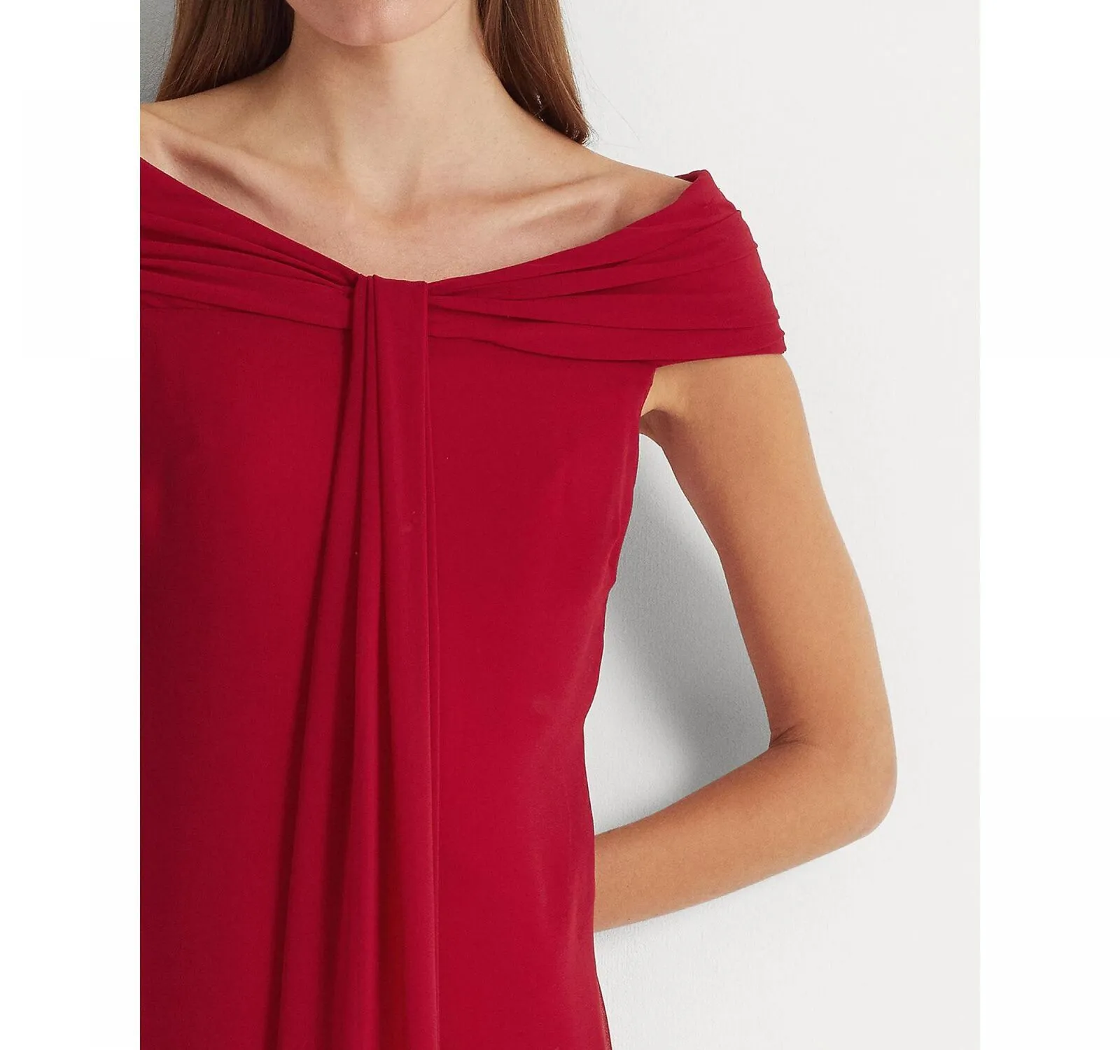 Lauren Ralph Lauren Womens Off-the-Shoulder Chiffon Gown 253882146001 Red 8