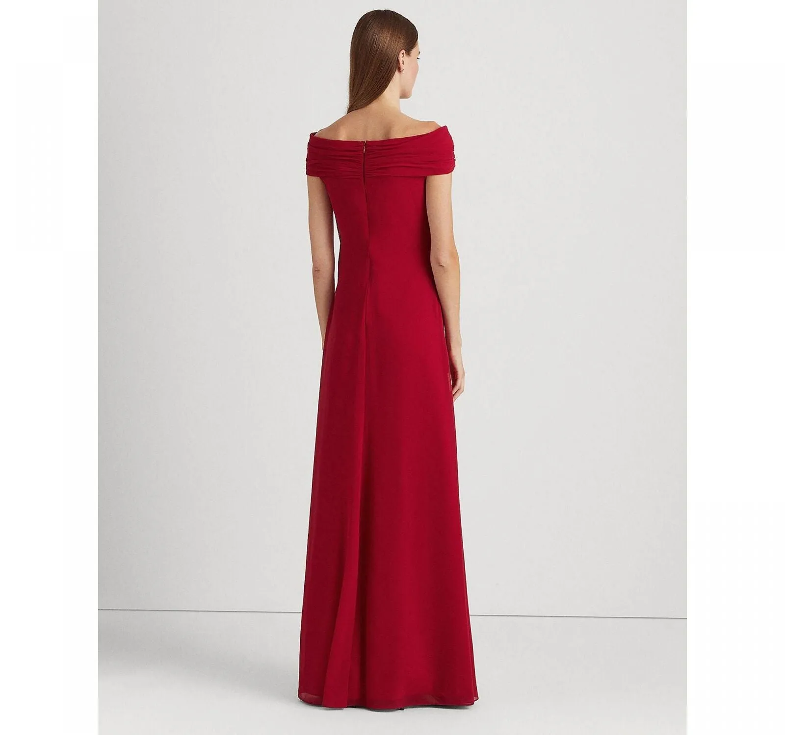 Lauren Ralph Lauren Womens Off-the-Shoulder Chiffon Gown 253882146001 Red 8