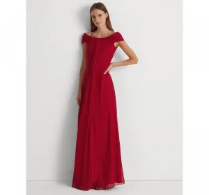 Lauren Ralph Lauren Womens Off-the-Shoulder Chiffon Gown 253882146001 Red 8