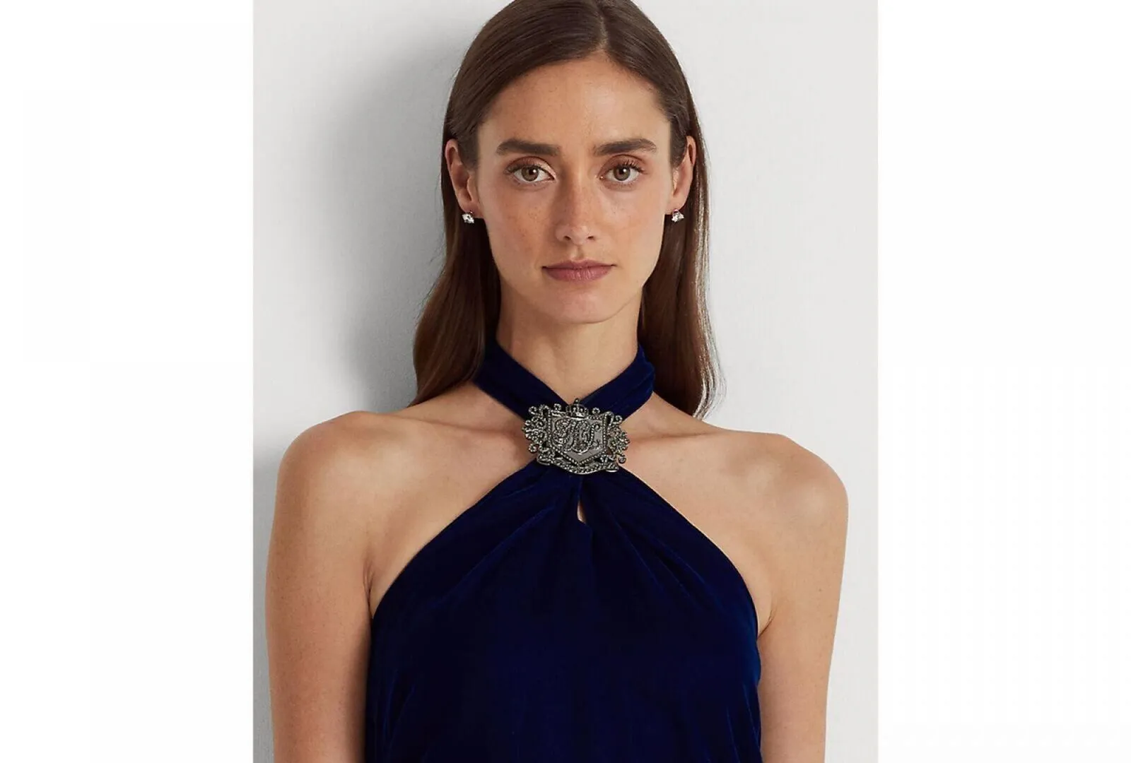 Lauren Ralph Lauren Womens Velvet Halter Gown 253882071003 Navy Blue 8