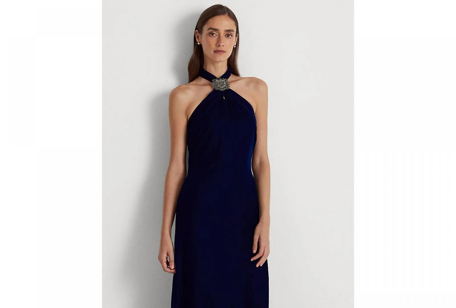 Lauren Ralph Lauren Womens Velvet Halter Gown 253882071003 Navy Blue 8