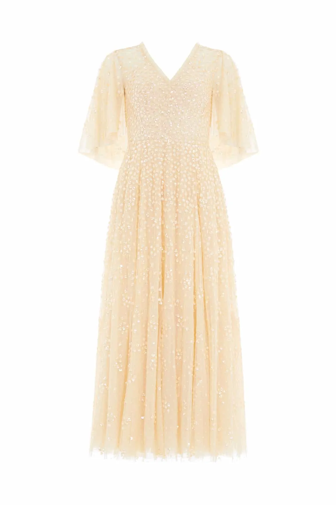 Leila Dot V-Neck Cape Ankle Gown