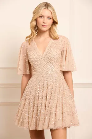 Leila Dot V-Neck Cape Mini Dress