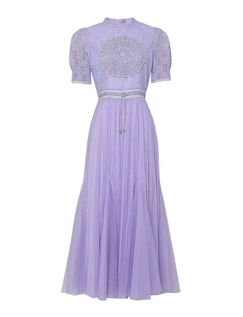 Lilac Flower Embroidery Crew Neck 1950S Barbie Party Dress