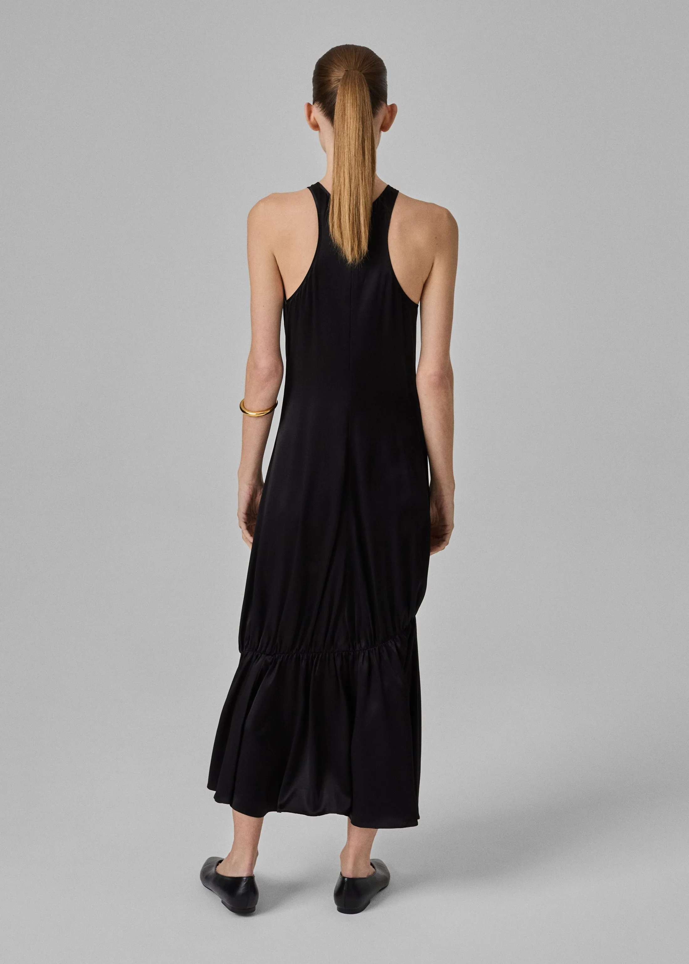 Liquid Gathered Tank Dress in Silk Charmeuse - Black