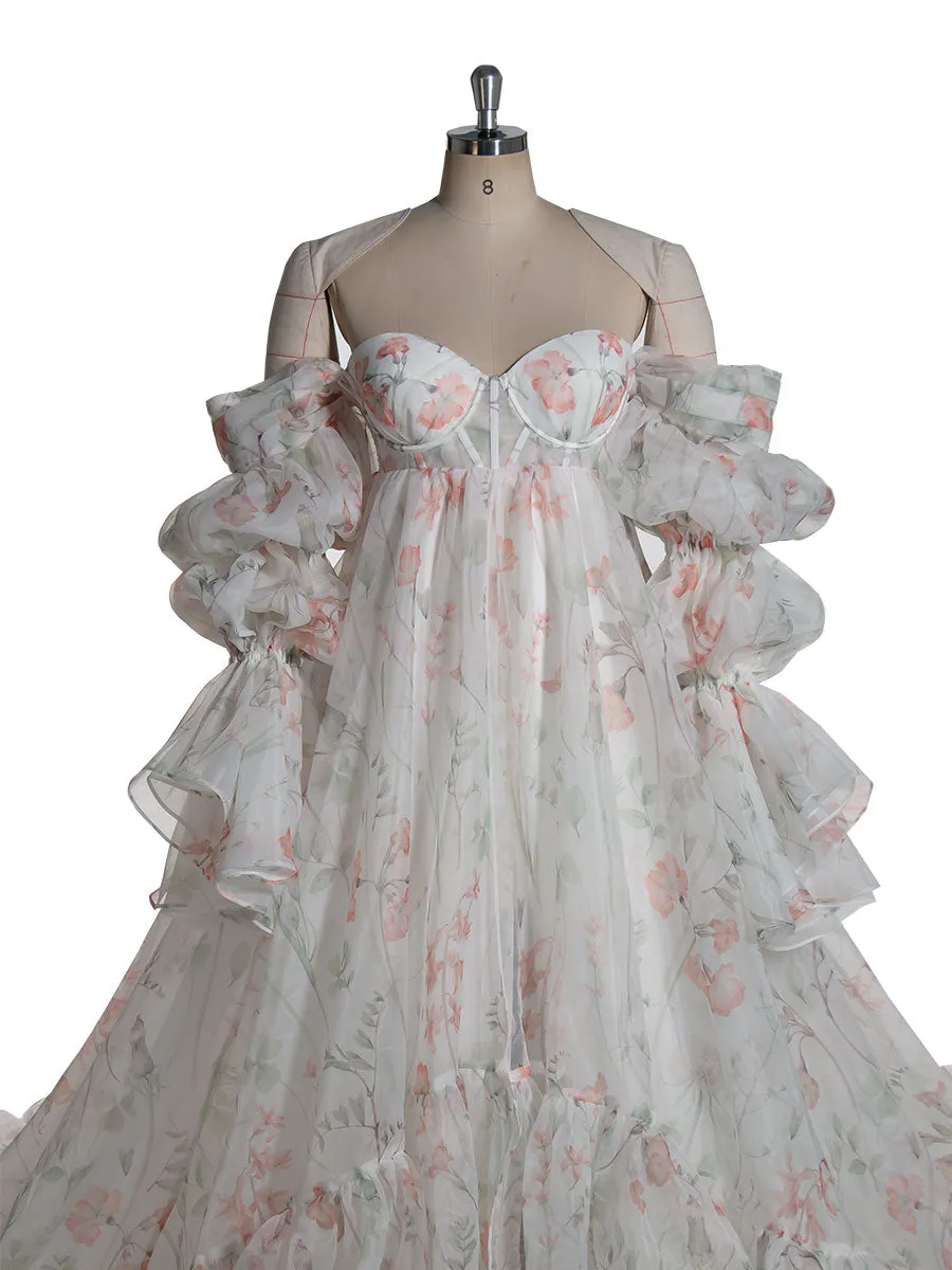Long Sleeves Floral Printed Maternity Photoshoot Dress Pregnancy Dresses for Photo Shoots YW240095