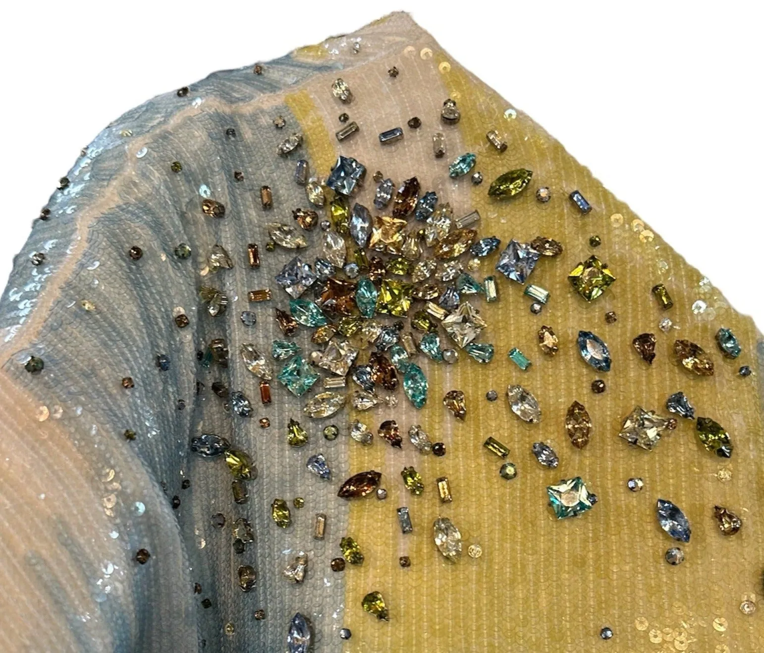 Lorena Sarbu Pastel Multi-Colored Heavily Embellished Sequin One Shoulder Evening Caftan