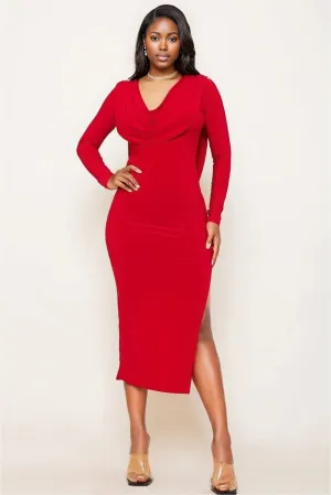 Low Cowl Neck And Back Midi Dress