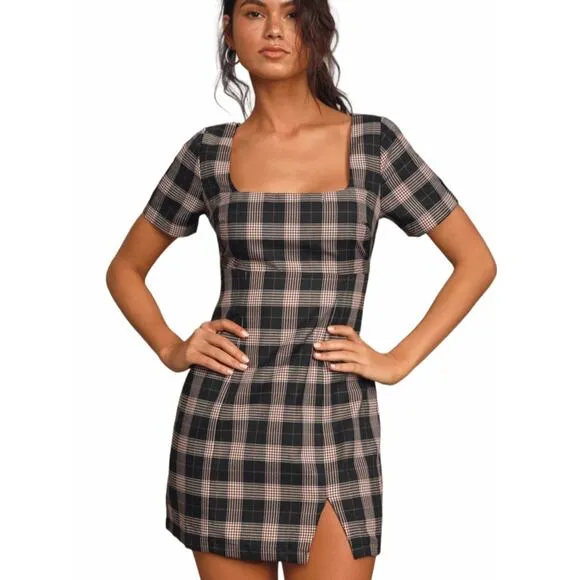 Lulus Extra Credit Plaid Dark Academia Mini Dress