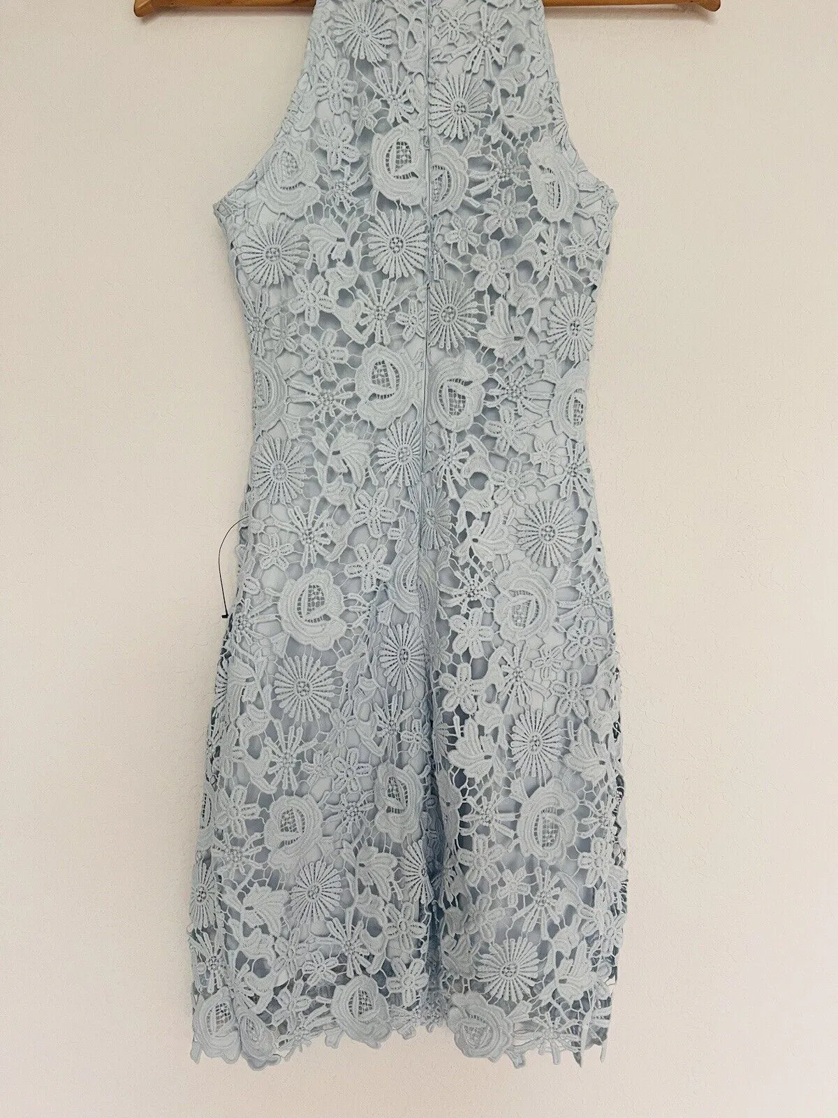 LULUS Love Poem Light Blue Dress Sz XS Lace Mini Cocktail Sheath Crochet Overlay