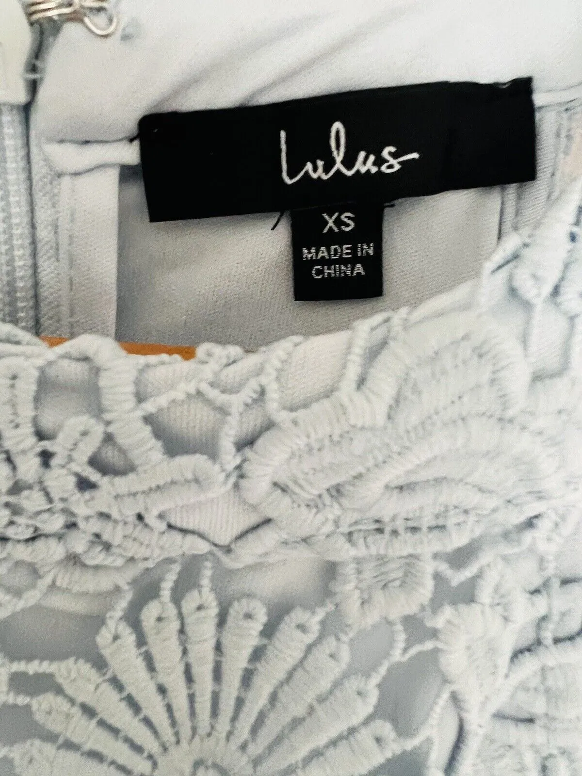 LULUS Love Poem Light Blue Dress Sz XS Lace Mini Cocktail Sheath Crochet Overlay