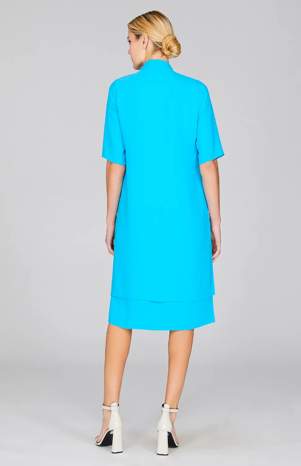 Lustrous Crepe High Neck Double Layer Dress