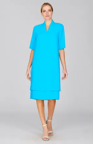 Lustrous Crepe High Neck Double Layer Dress