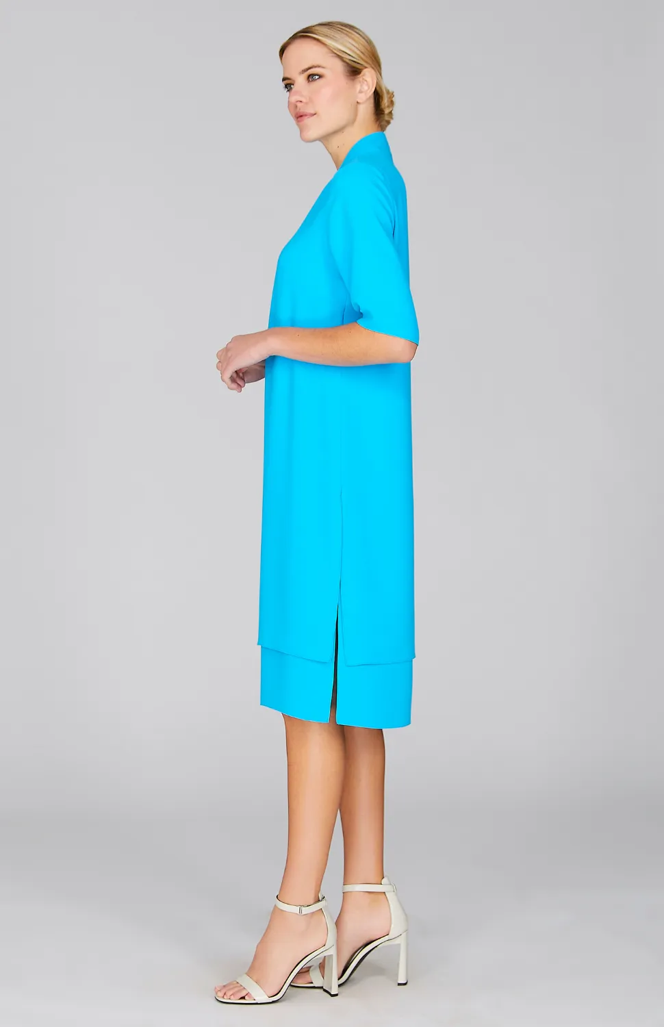 Lustrous Crepe High Neck Double Layer Dress