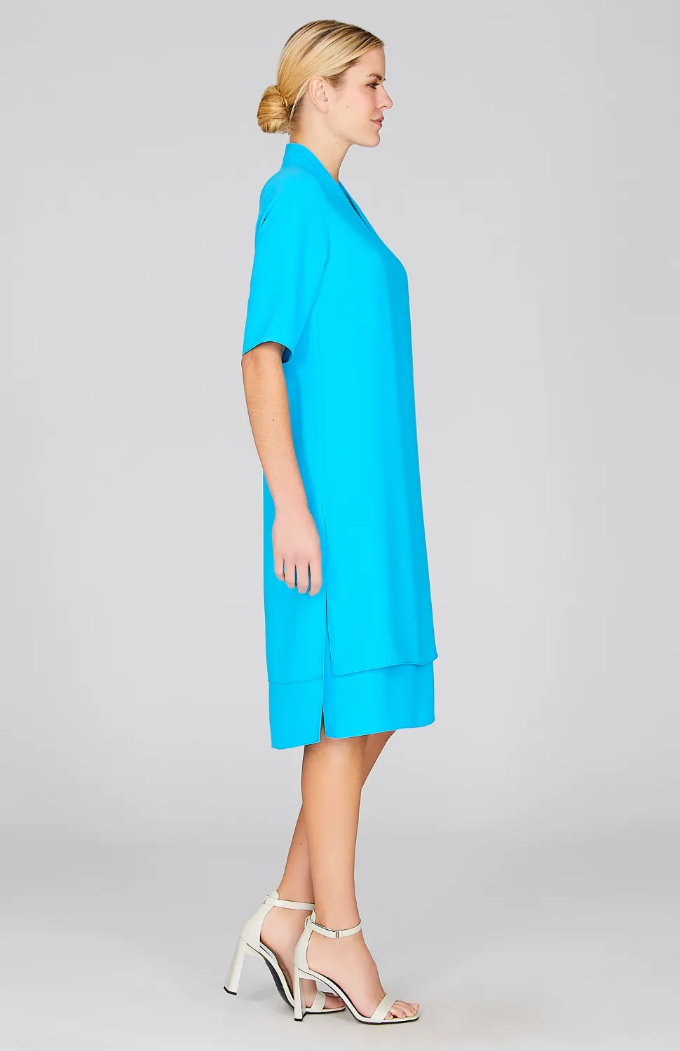 Lustrous Crepe High Neck Double Layer Dress