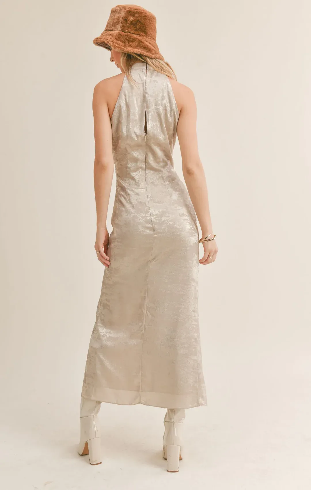 Luxe Life Halter Dress in Champagne Bubbles