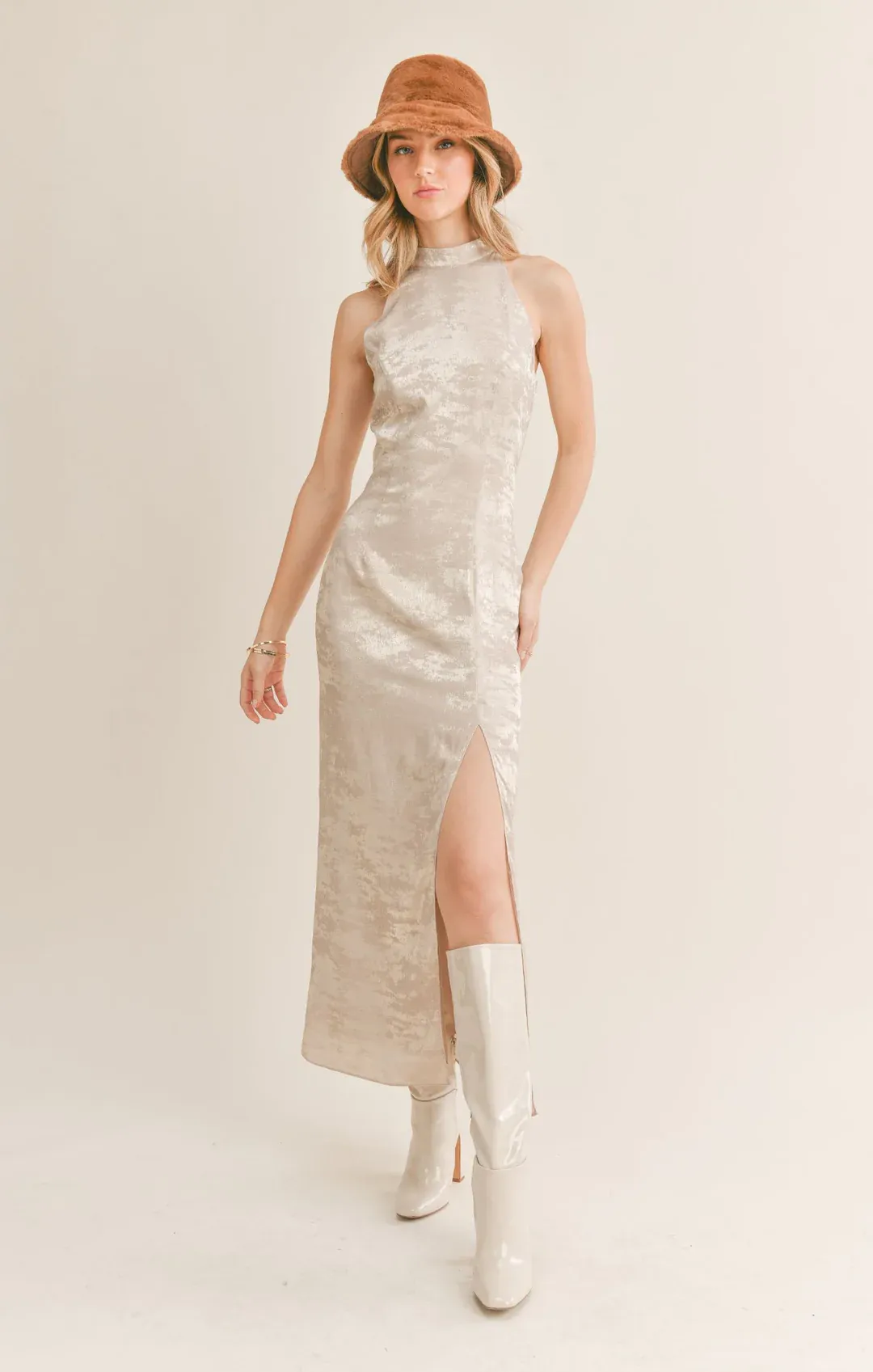 Luxe Life Halter Dress in Champagne Bubbles