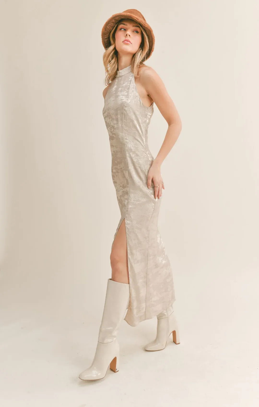 Luxe Life Halter Dress in Champagne Bubbles