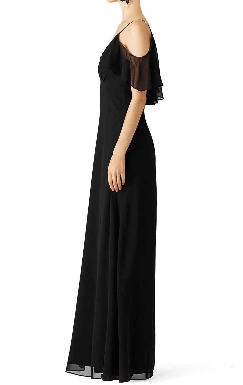 MACloth V Neck Off the Shoulder Chiffon Long Simple Prom Dress Black Formal Gown