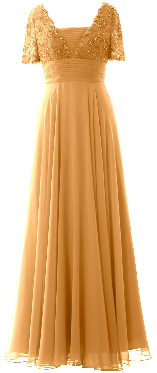 MACloth Women Lace Formal Evening Gown Short Sleeves Mother of The Bride Dress