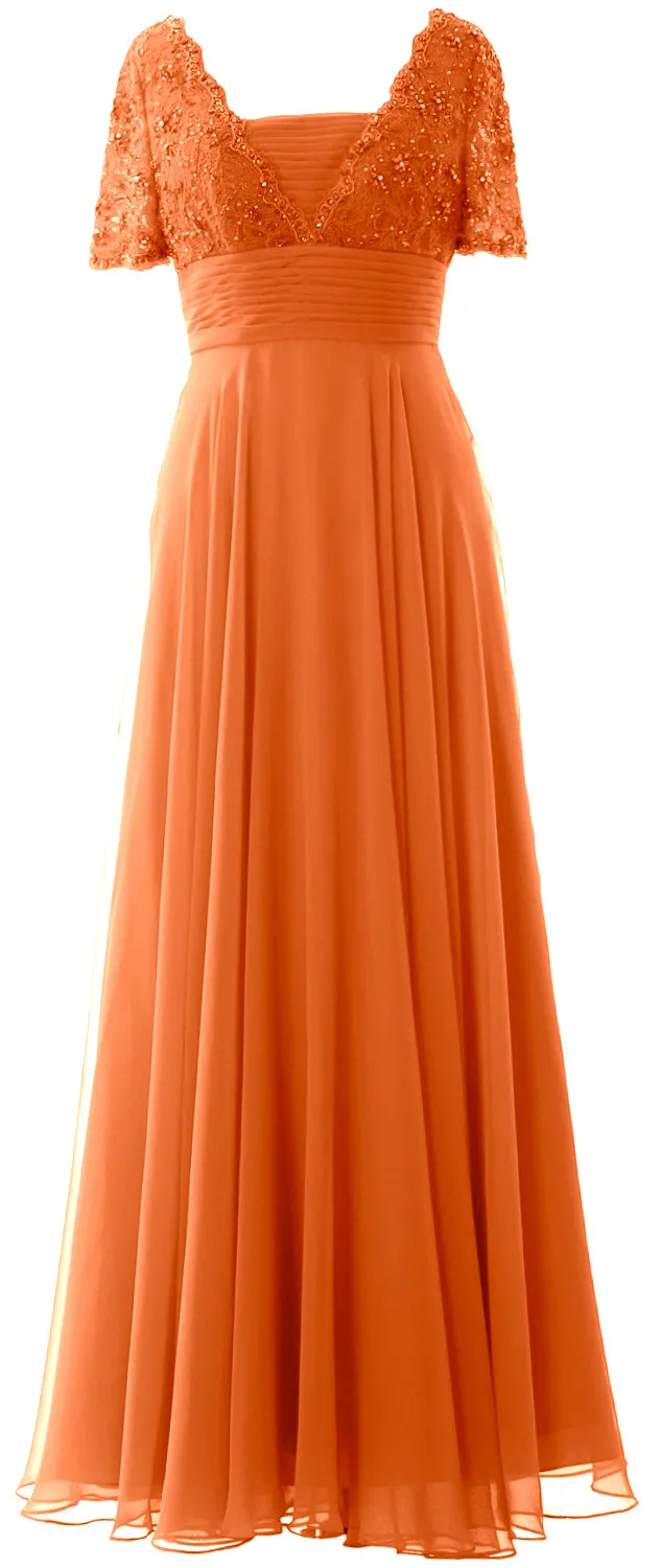 MACloth Women Lace Formal Evening Gown Short Sleeves Mother of The Bride Dress