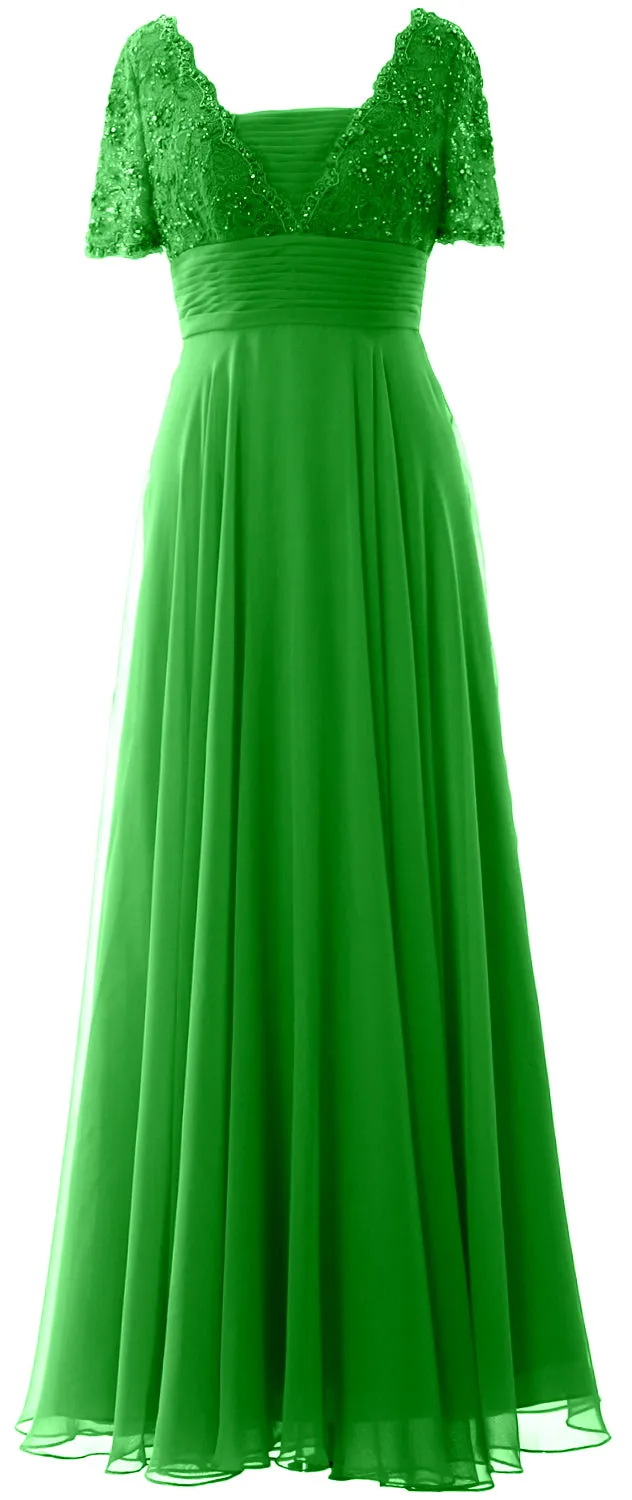 MACloth Women Lace Formal Evening Gown Short Sleeves Mother of The Bride Dress