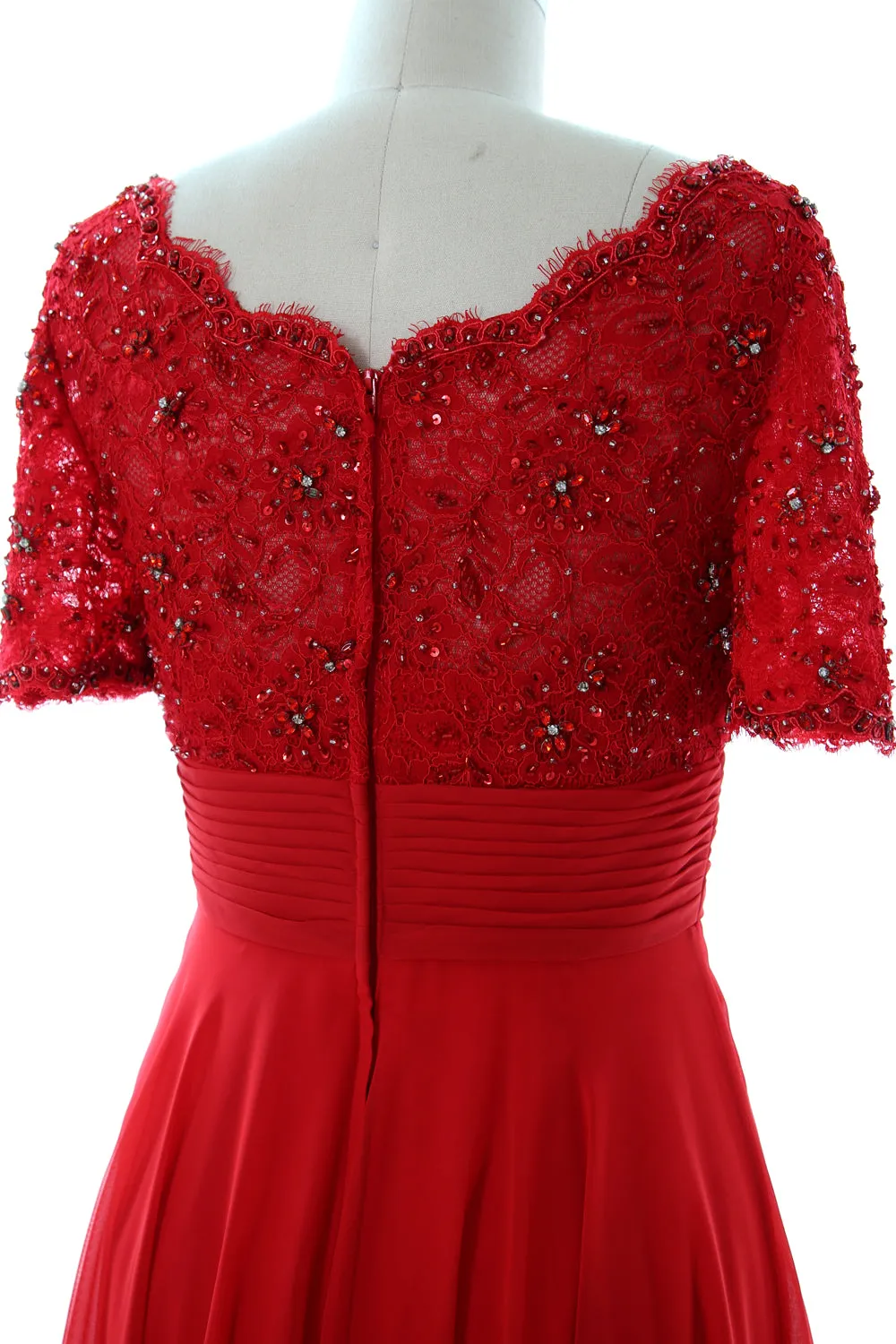 MACloth Women Lace Formal Evening Gown Short Sleeves Mother of The Bride Dress