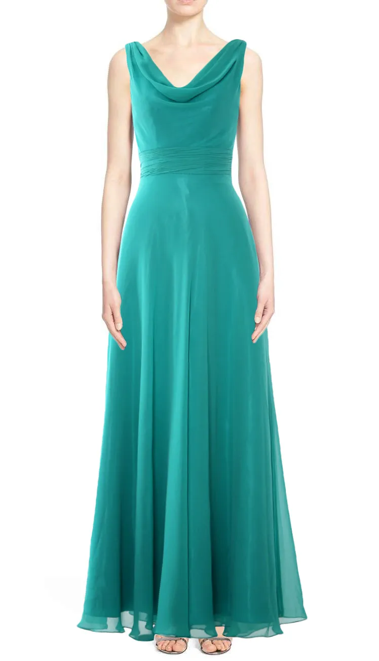 MACloth Women Long Cowl Neck Wedding Party Bridesmaid Dress Formal Gown
