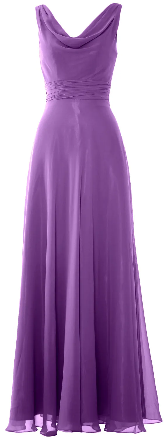 MACloth Women Long Cowl Neck Wedding Party Bridesmaid Dress Formal Gown