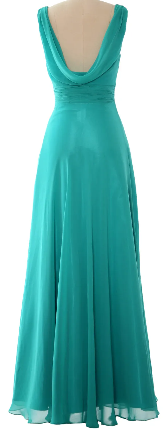 MACloth Women Long Cowl Neck Wedding Party Bridesmaid Dress Formal Gown