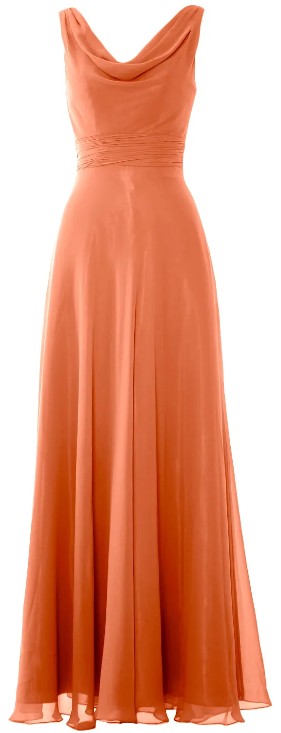 MACloth Women Long Cowl Neck Wedding Party Bridesmaid Dress Formal Gown