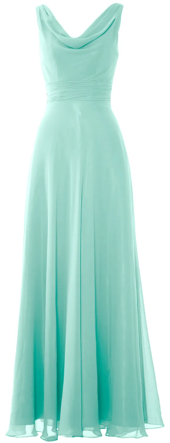 MACloth Women Long Cowl Neck Wedding Party Bridesmaid Dress Formal Gown