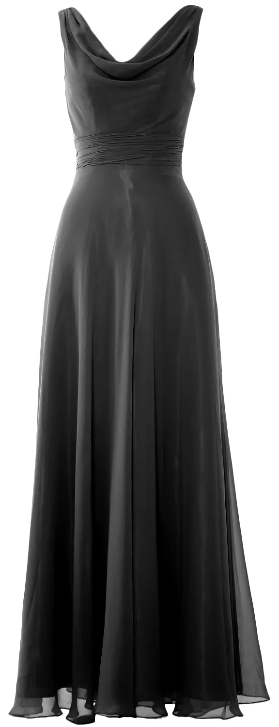 MACloth Women Long Cowl Neck Wedding Party Bridesmaid Dress Formal Gown